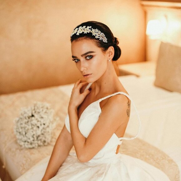 Wedding Headband Crystal Rhinestone Gold Bridal Tiara Flower Hairpiece main image 5